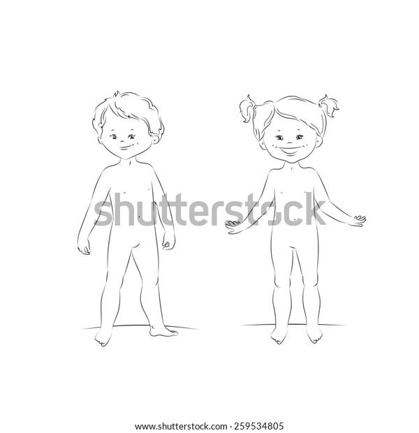 Sketch Cute Kids Standing Boy Girl Stock Illustration 259534805