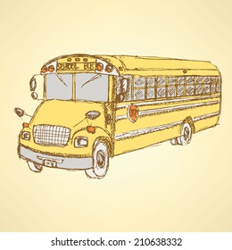 Sketch Cute School Bus In Vintage Style 