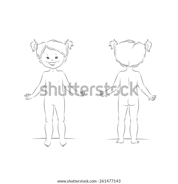 Sketch Cute Standing Naked Girl Body Stock Illustration 261477143