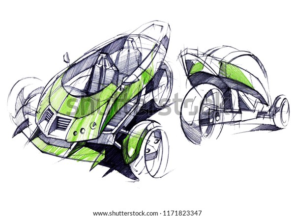 Sketch Design Exclusive Compact Electric Car Stock Illustration 1171823347