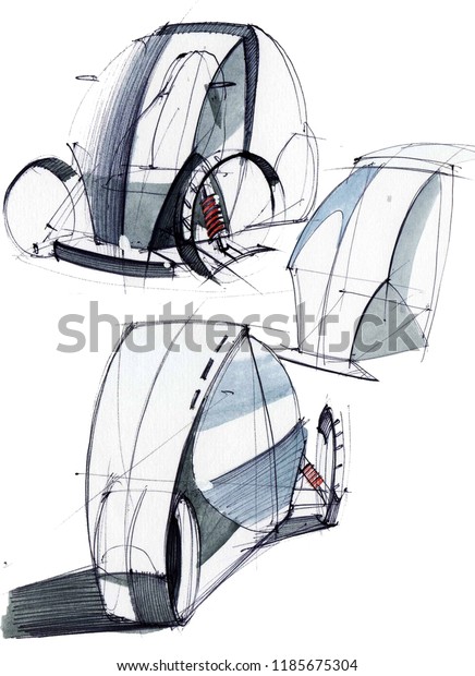 Sketch design is an exclusive compact electric car
project for the city. Illustration executed by hand on paper with
watercolor and
pen.