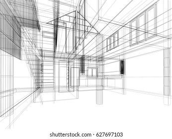 Sketch Design Interior Space 3d Render Stock Illustration 627697103 ...