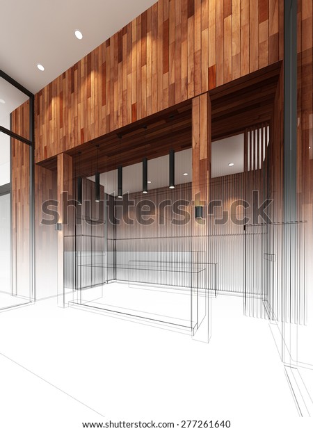 sketch design of
lobby ,3dwire frame
render