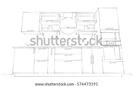 Sketch Drawing 3 D Modern Kitchen Interior Stock Illustration 576473191