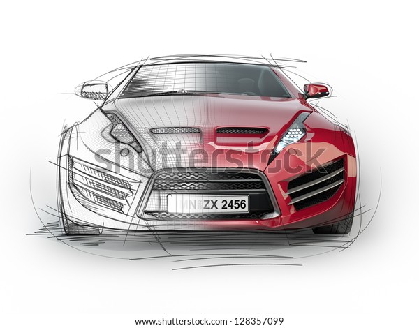 Sketch\
drawing of a sports car. Non-branded concept\
car.