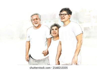 Sketch and Drawing with watercolor painting of HElder businessman having discuss business plan with young staff with white background  - Powered by Shutterstock