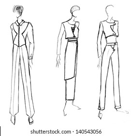 Fashion Model Sketch Vector Illustration Girls Stock Vector (Royalty ...