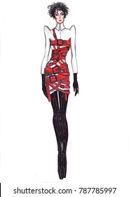 Sketch Fashionable Girl Gothic Style Stock Illustration 787785997 ...