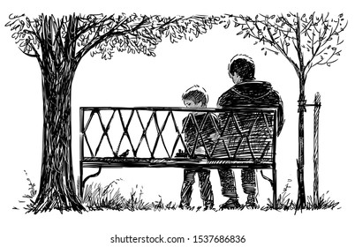 Pair On Park Bench Stock Vector (Royalty Free) 223694563