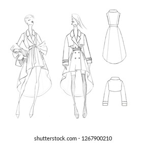 Set Models Fashion Sketch Excellent Vector Stock Vector (Royalty Free ...