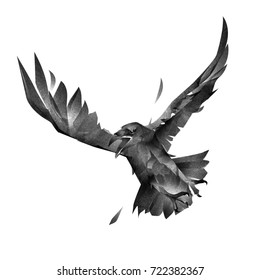 Sketch Flying Bird Isolated Crows Front Stock Illustration 722382367 ...