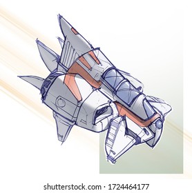 Sketch Flying Spaceship Stock Illustration 1724464177 | Shutterstock