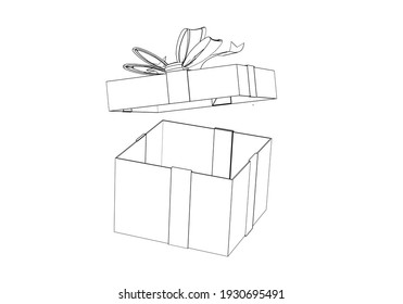 Sketch Gift Box With Ribbon And Bow