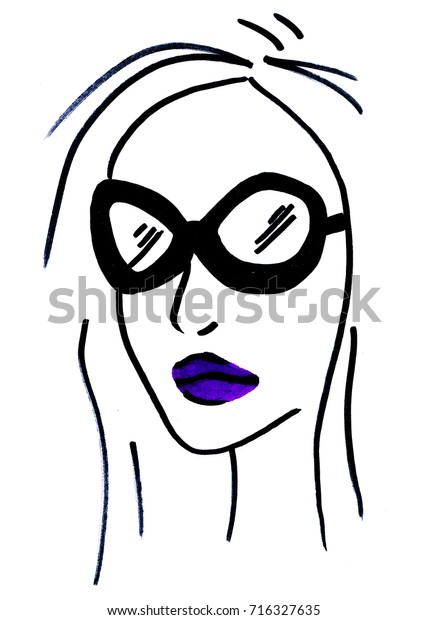 Sketch Girl Glasses Stock Illustration 716327635