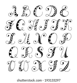 Sketch Hand Drawn Alphabet Black White Stock Vector (Royalty Free ...