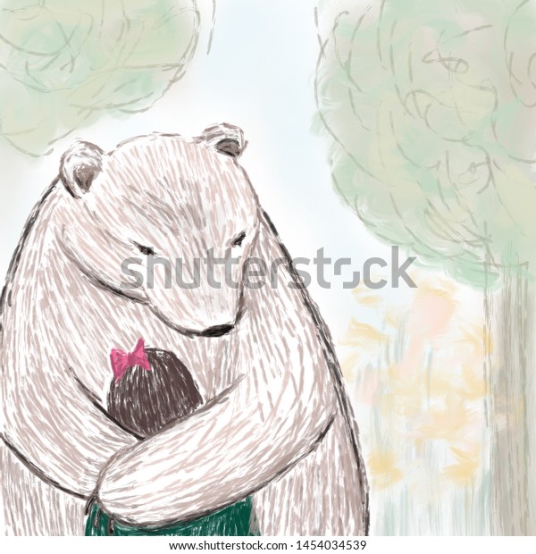 Sketch Illustration Art Cartoon Bear Girl Stock Illustration