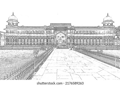 Sketch Inspiration Jahangir Palace Inside Agra Stock Illustration ...