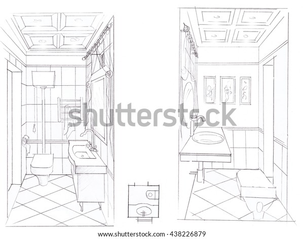 sketch of\
interior bathroom handmade\
graphics\
