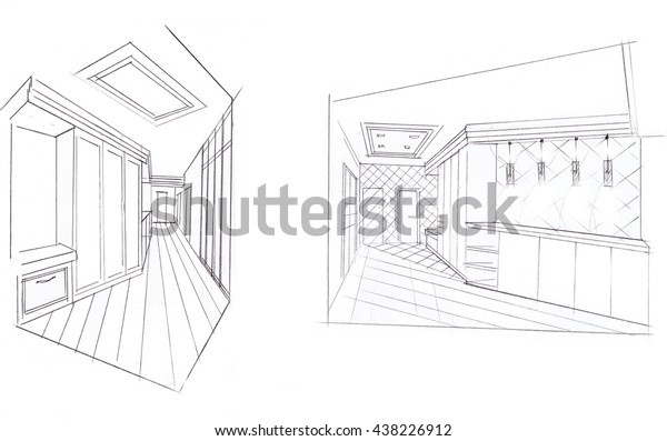sketch of interior hall\
painted hands\
