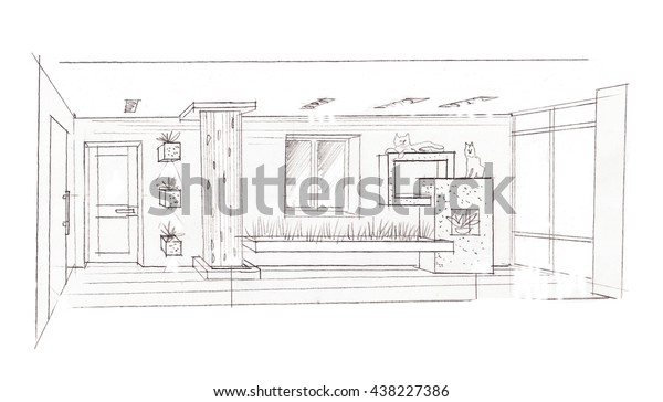 a sketch of the interior of the verandah\
handmade graphics\

