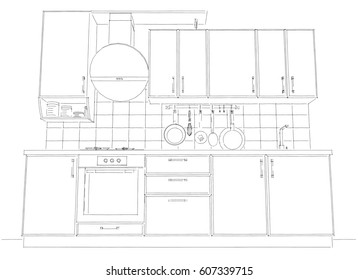 Kitchen Unit Round Hood Isolated Black Stock Illustration 607929272