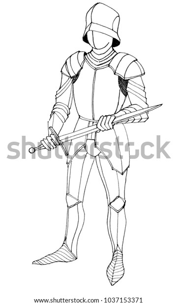 Sketch Knight Armor Sword His Hands Stock Illustration 1037153371