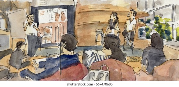 Sketch Lecture Classroom Watercolor Painting