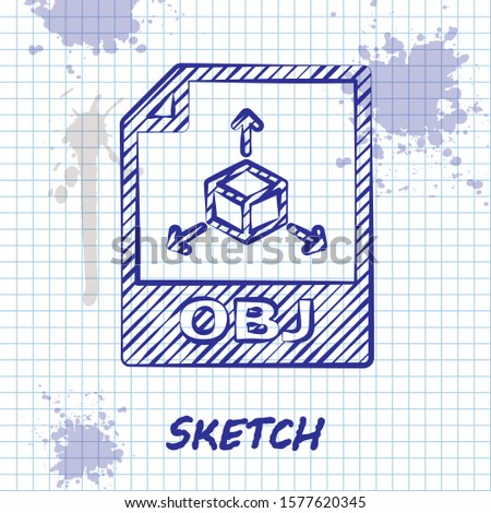 Sketch line OBJ file document. Download obj button icon isolated on white background. OBJ file symbol.  