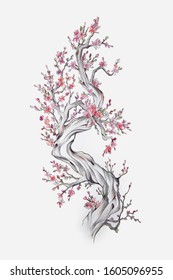 Sketch Majestic Flowering Tree Stock Illustration 1605096955 | Shutterstock