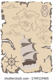 Colored Vector Illustration Pirates Treasure Map Stock Vector (Royalty ...