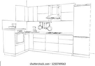 Kitchen Pantry Side Elevation Drawing Complete Stock Vector (Royalty ...