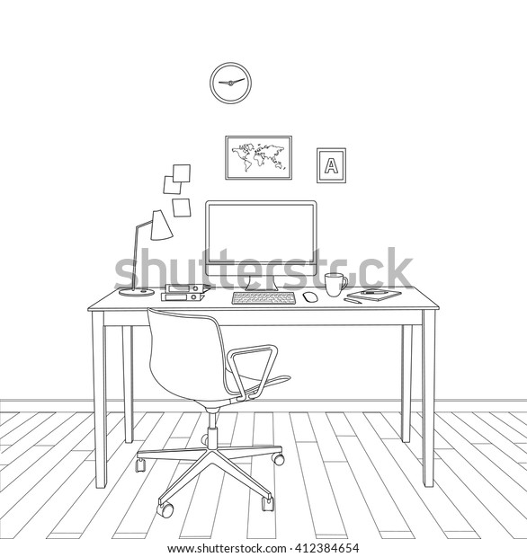 Sketch Modern Office Interior Stock Illustration 412384654