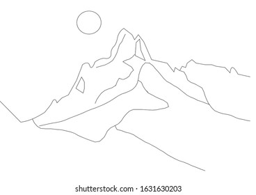 Sketch Mountains Silhouette Sunmoon Above Stock Illustration 1631630203 ...