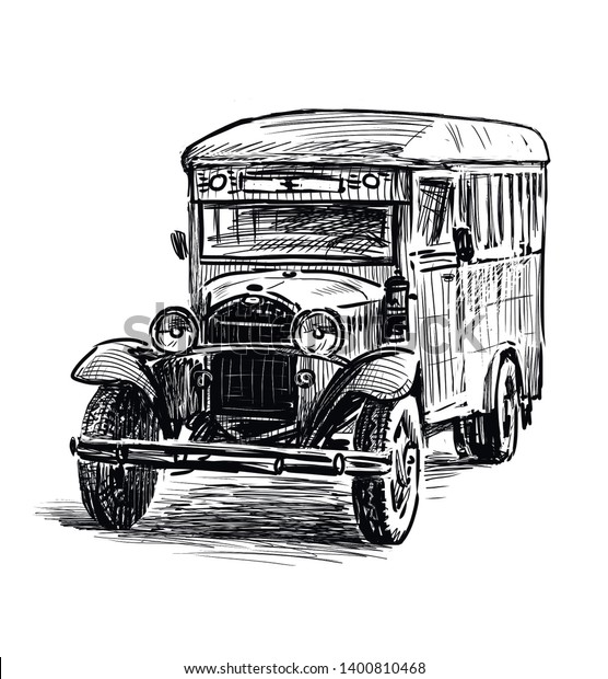 Sketch of the old\
bus of times of World War\
II