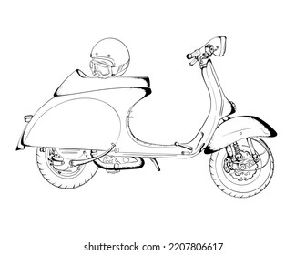 Sketch Old Motorcycle Black And White With White Background 