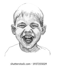 Sketch In Pencil Of A Cheerful Boy