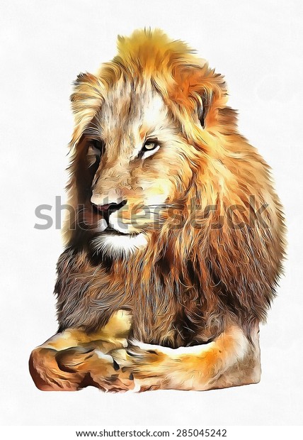 Sketch Pencil Lion Portrait Over White Stock Illustration