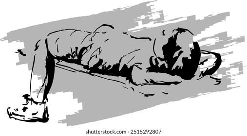 sketch of a person sleeping on a table with combination of gray strokes on white background. good for : sketch book, calendar, cover book, coloring book, etc - illustration vector graphic - Powered by Shutterstock