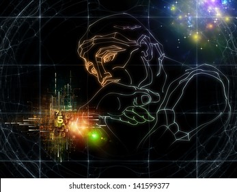 Sketch Of Rodin's Thinker And Numeric Design On The Subject Of Math, Science And Modern Technology