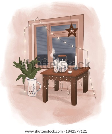 Sketch of a room with a table and a window
