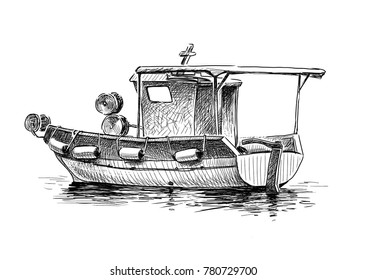 Sketch Small Greek Fishing Boat Stock Illustration 780729700 | Shutterstock