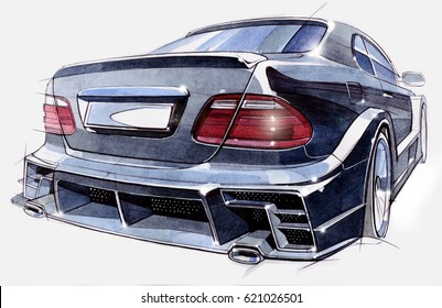 Sketch Sports Car Rear View Tuning Stock Illustration 621026501 ...