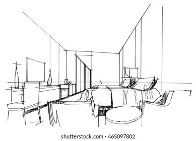 Sketch Stripes Bedroom Black White Interior Stock Illustration ...