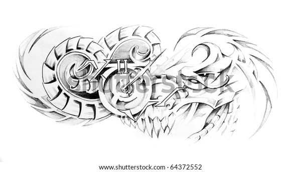 Sketch Tattoo Art Time Machine Stock Illustration 64372552