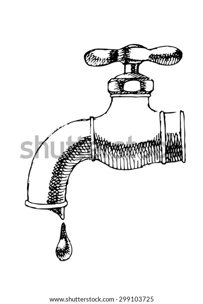 Sketch Water Faucet White Isolated Stockillustration 299103725