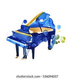 sketch watercolor grand piano on white background