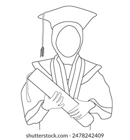 Sketch of a woman wearing a hijab without a face graduating from university, high school, middle school, elementary school or kindergarten - Powered by Shutterstock