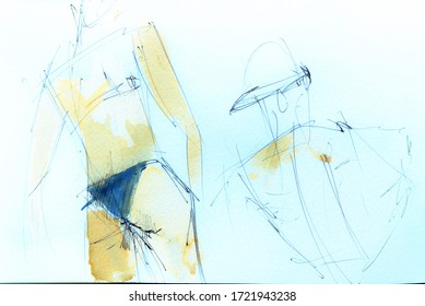 Sketch Of A Woman Wearing A Swimsuit In A Lido In Italy