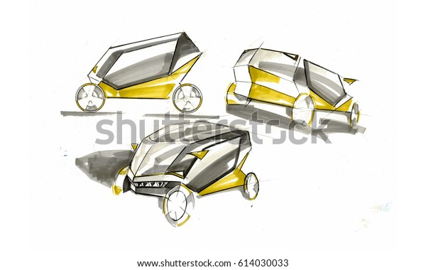 Sketch\
yellow electric car is inspired by cubism and nature. It is the\
sketch with marker suitable for young people. It is very simply\
clever small and smart car suitable to the\
city.