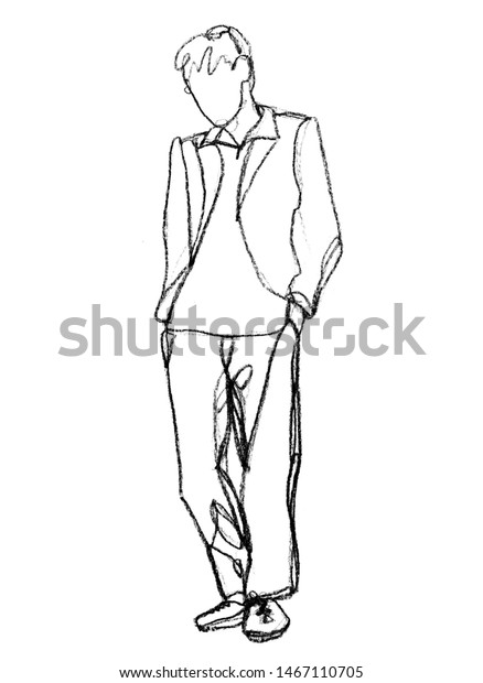 Sketch Young Man Standing Full Growth Stock Illustration 1467110705